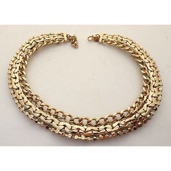 NECKLACE-CHOKER-COLLAR-BANANA REPUBLIC-Gold-Multi Rhinestones-Bling-Classic - Picture 9 of 16
